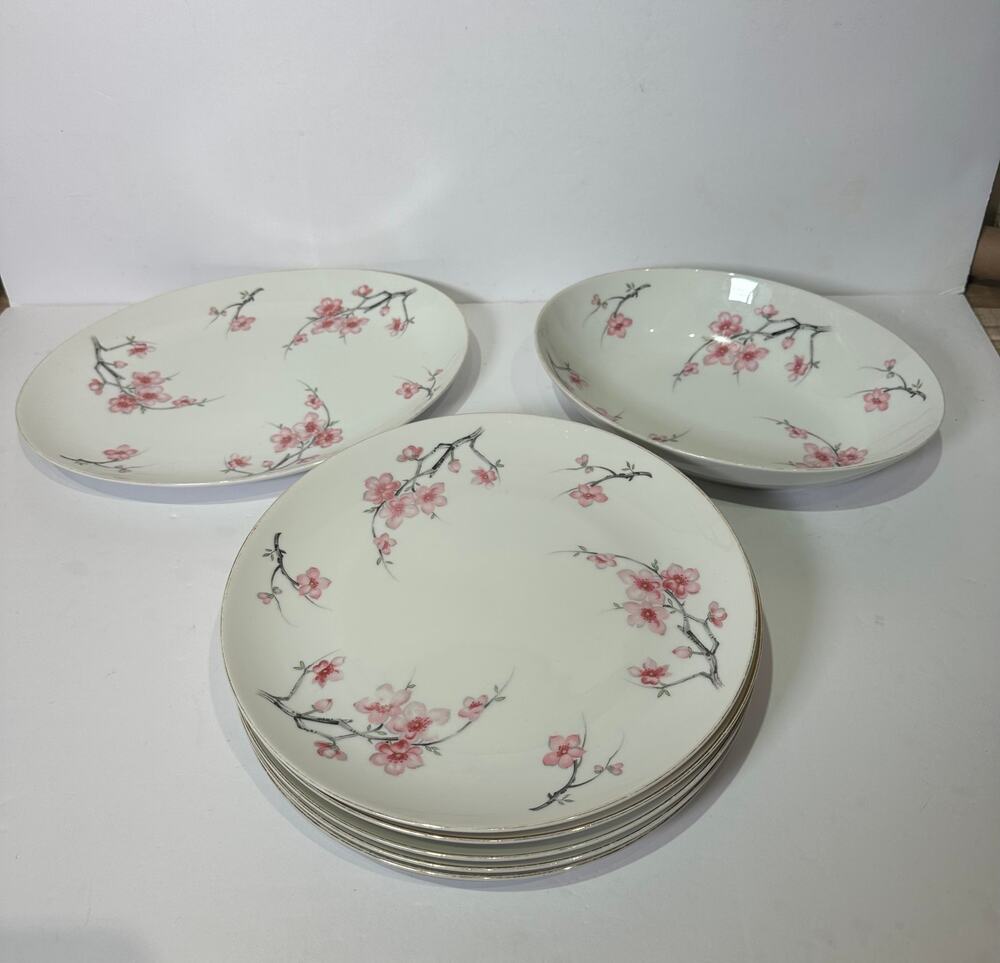 International China Cherry Blossom 8 piece set 6 dinner plates 2 serving pieces